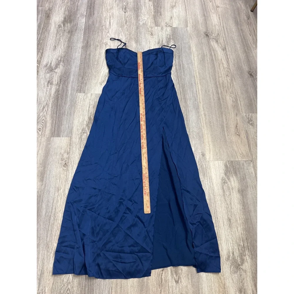 Abercrombie & Fitch Camille Satin Midi Dress Navy Blue High Slit Size Medium